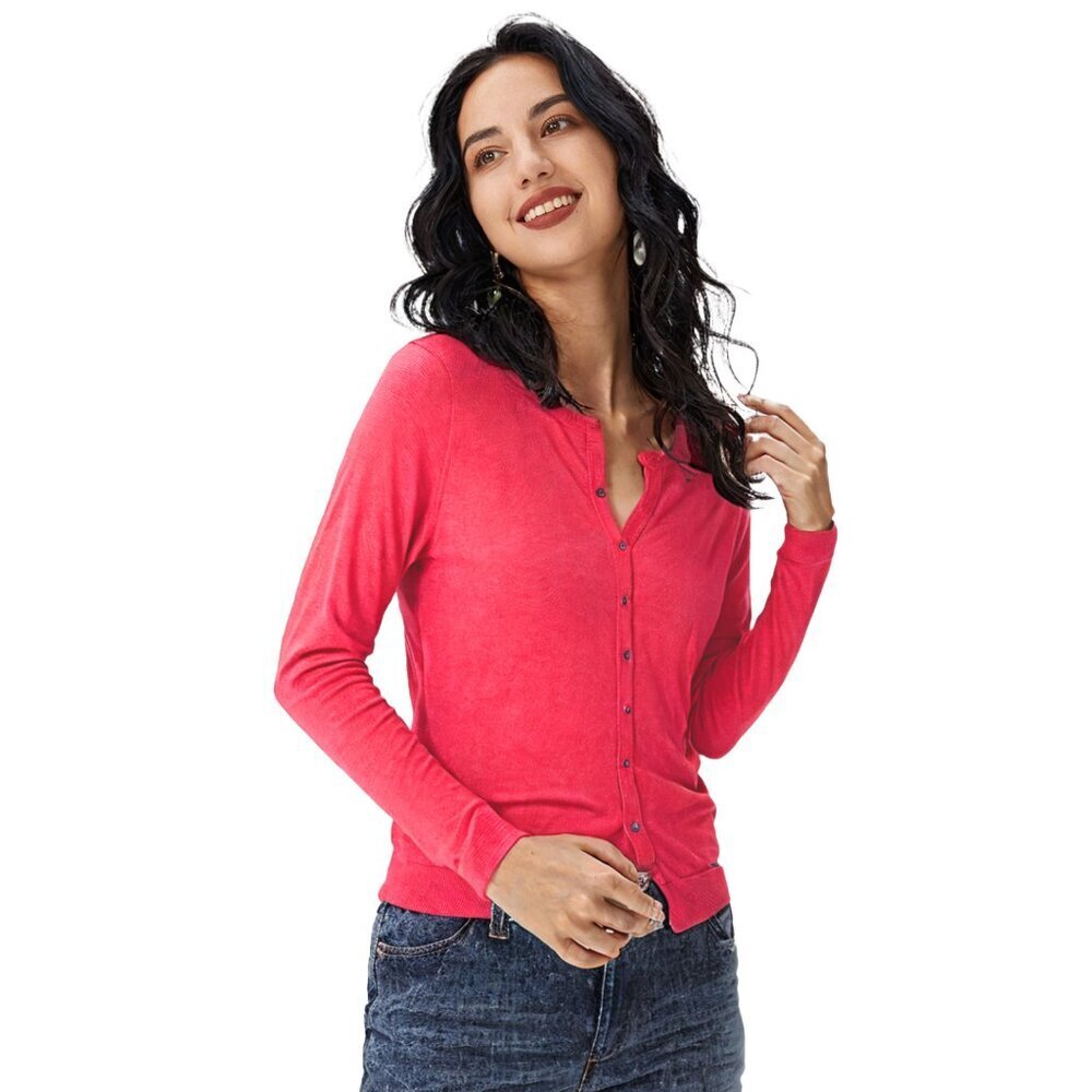 Calvin Klein Cardigan Button Down Sweater Coral Pink Stretch Office Preppy